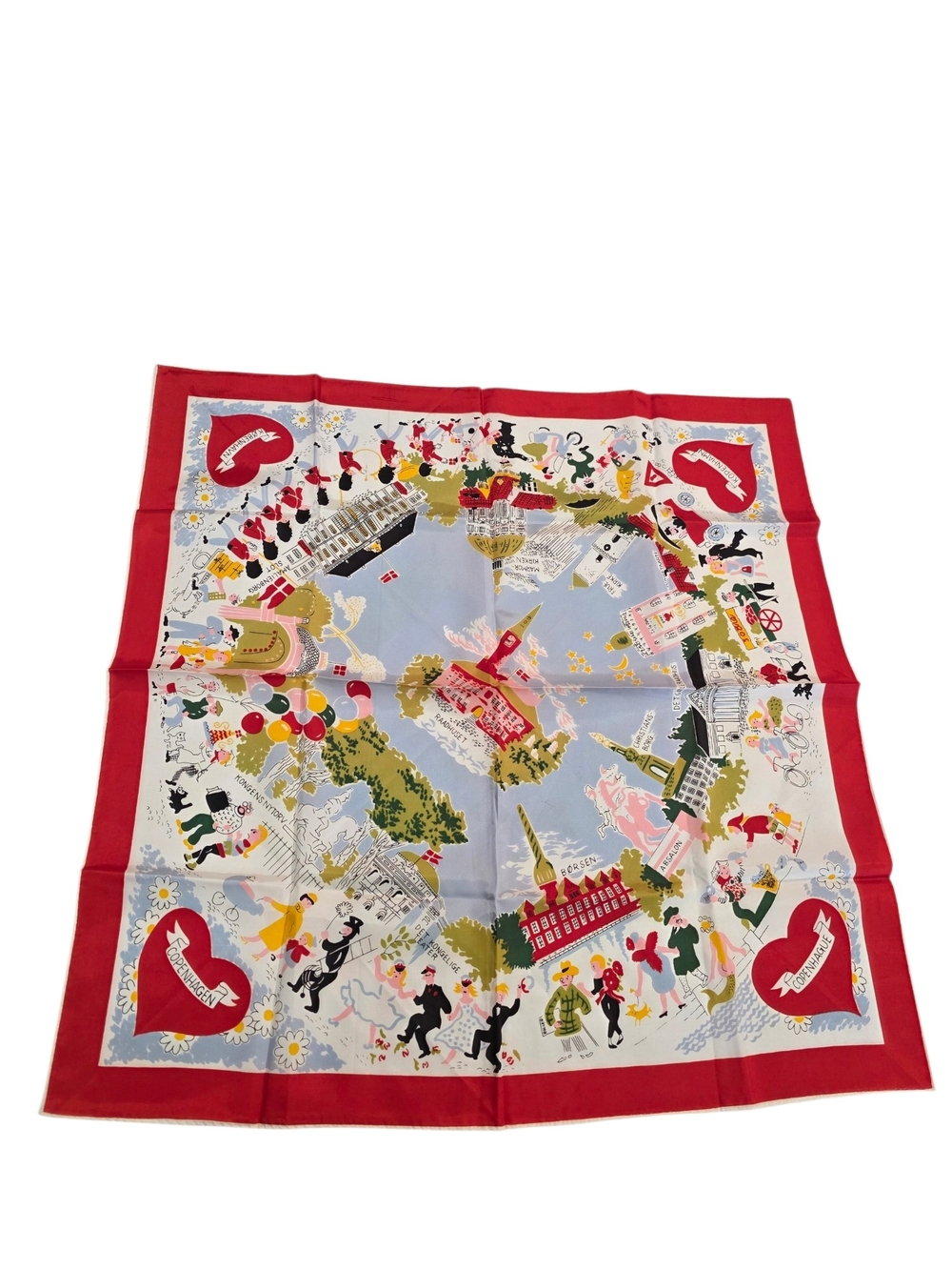 Copenhagen Square Red Border Scenic Print Scarf